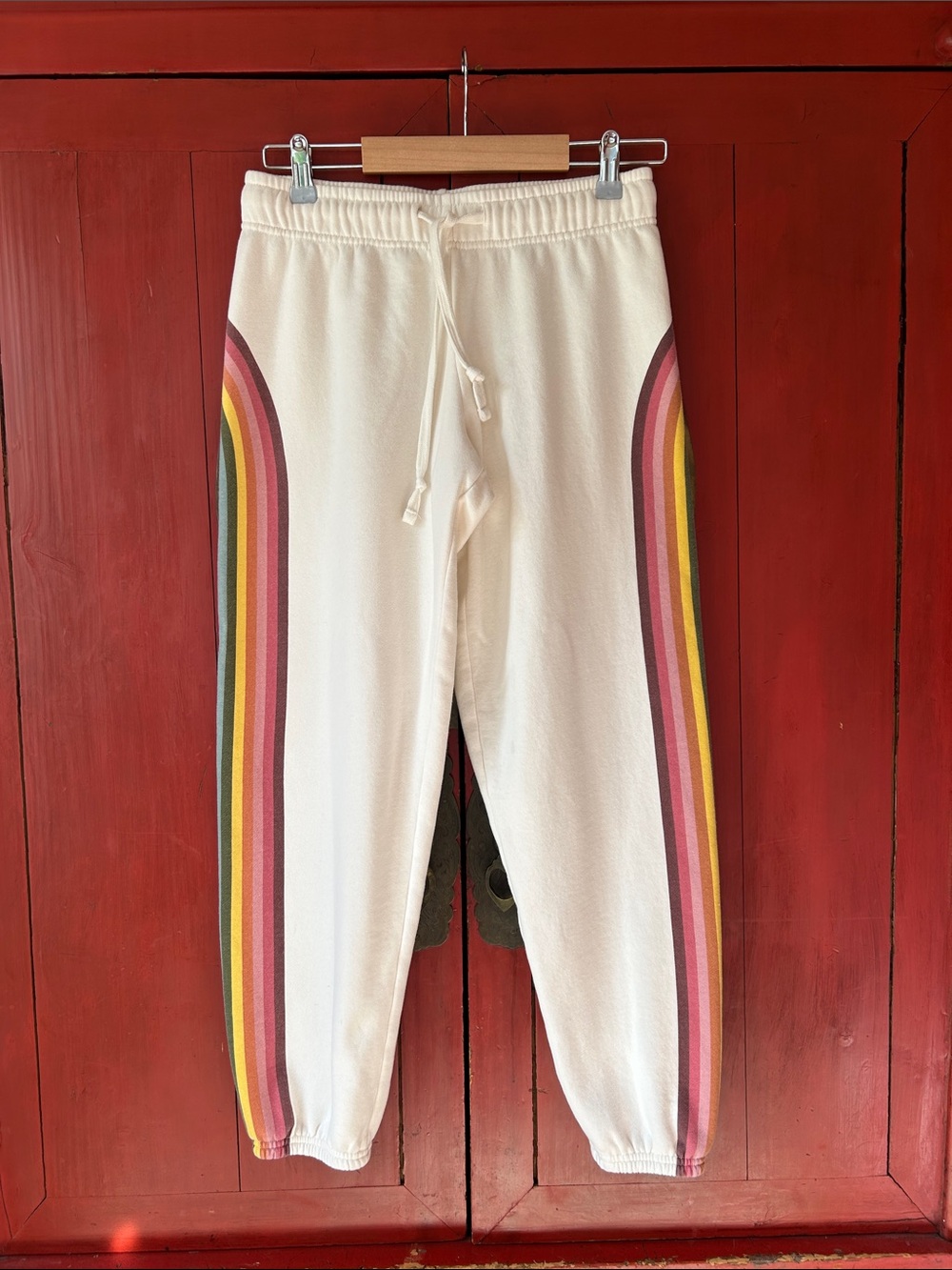 Marine Layer Anytime Fleece Sweatpant Antique White Rainbow, Size Small - Picture 3 of 5